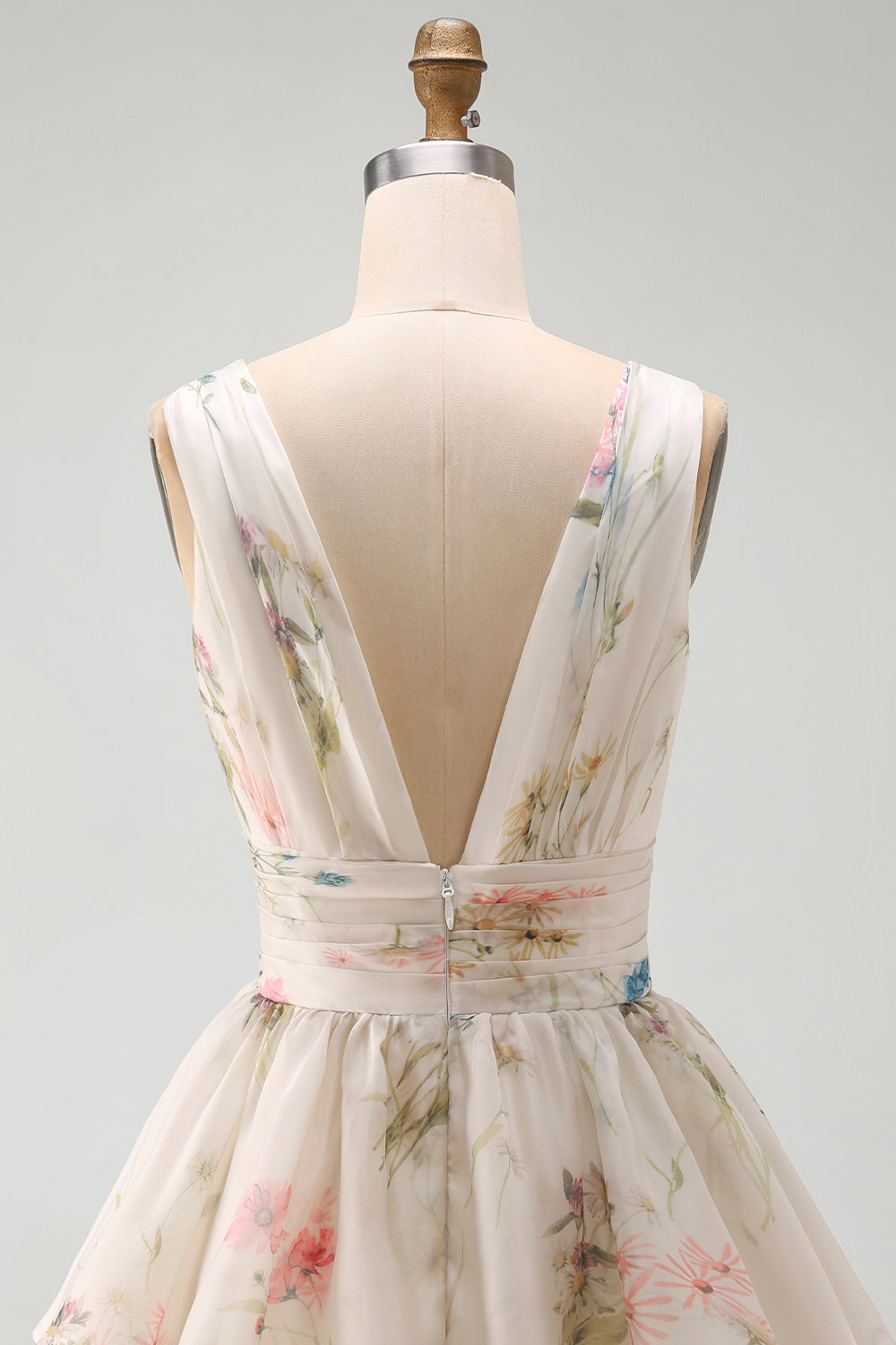 Floral V-Neck Ruched A Line Short Ivory Beach Wedding Dress