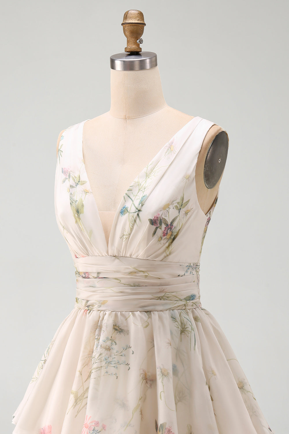 Floral V-Neck Ruched A Line Short Ivory Beach Wedding Dress