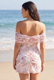 Off the Shoulder Floral Short Lace Light Pink Graduation Dress