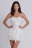 Strapless A Line Short Ivory Beach Wedding Dress with Ruffles