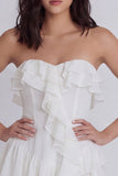 Strapless A Line Short Ivory Beach Wedding Dress with Ruffles
