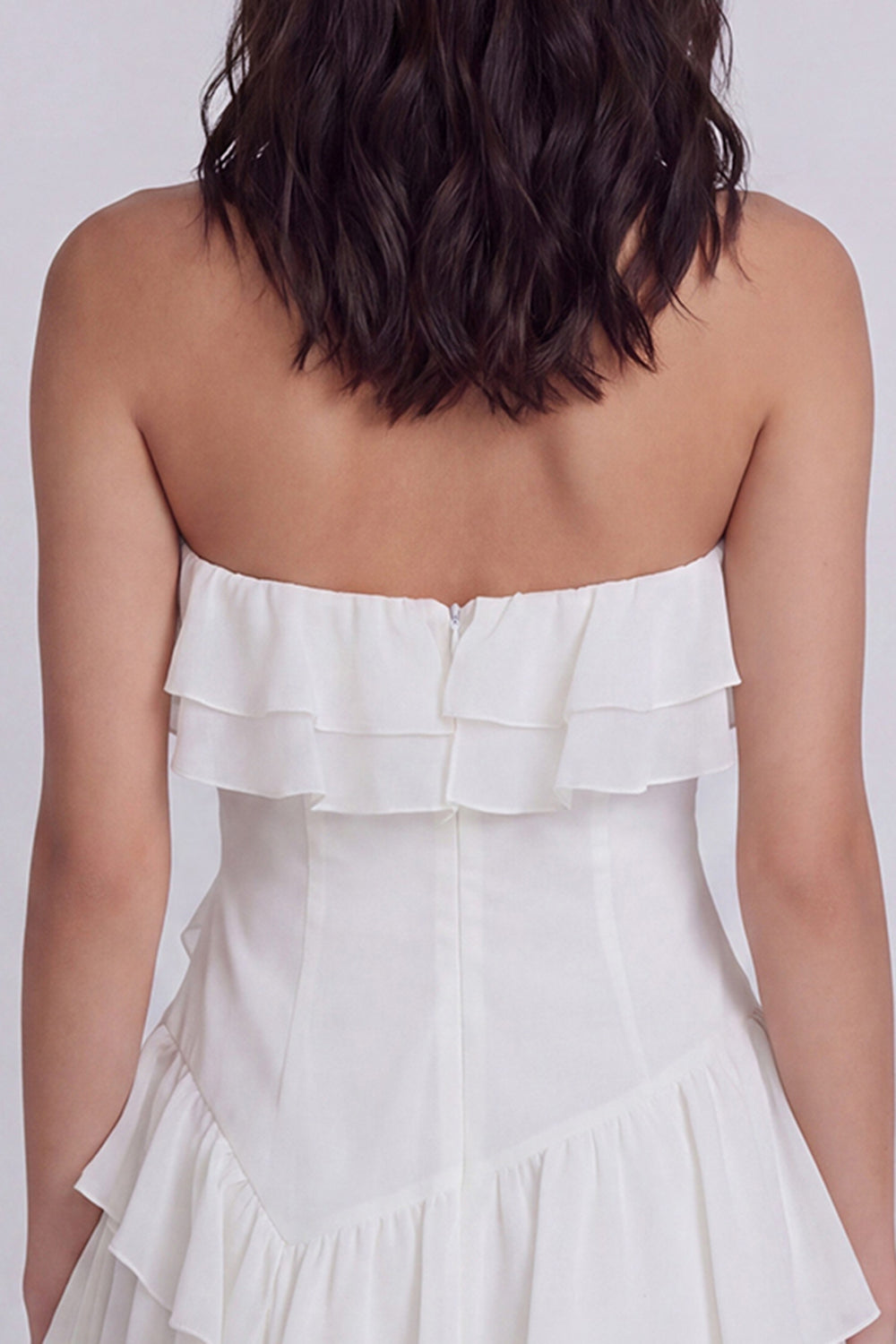 Strapless A Line Short Ivory Beach Wedding Dress with Ruffles