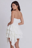 Ruched Strapless A Line Short Ivory Beach Wedding Dress with Ruffles