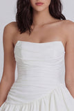 Ruched Strapless A Line Short Ivory Beach Wedding Dress with Ruffles