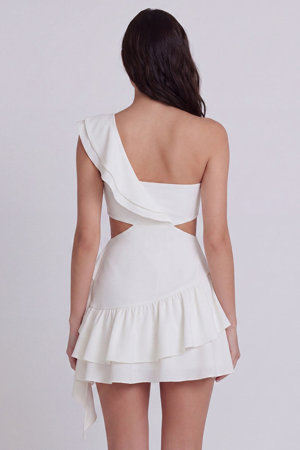 Cut Out One Shoulder A Line Short Ivory Beach Wedding Dress with Ruffles