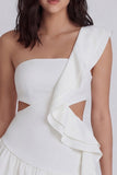 Cut Out One Shoulder A Line Short Ivory Beach Wedding Dress with Ruffles