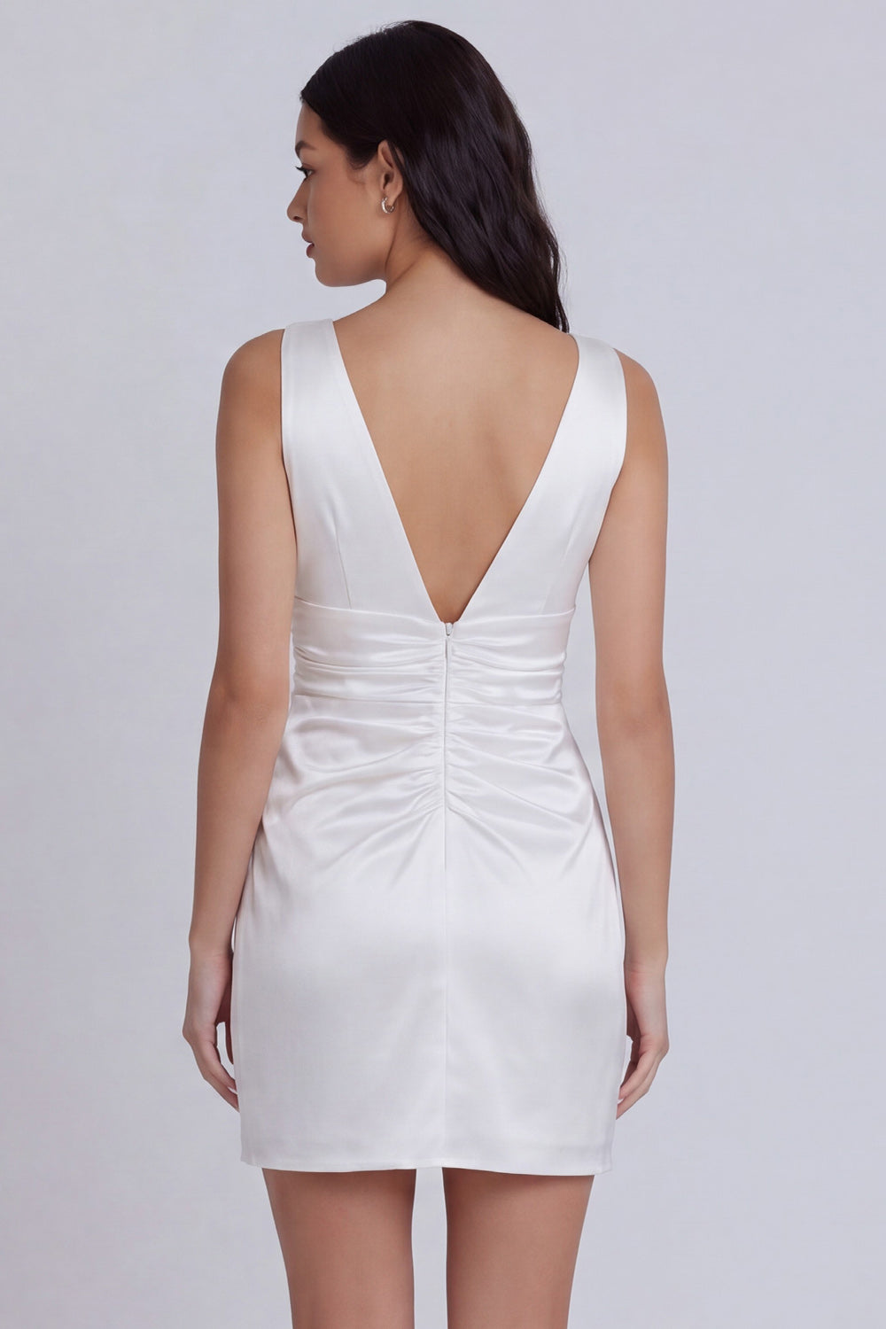 V-Neck Ruched Tight Short Ivory Graduation Dress