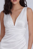 V-Neck Ruched Tight Short Ivory Graduation Dress