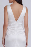 V-Neck Ruched Tight Short Ivory Graduation Dress