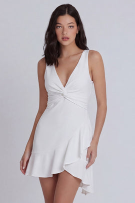 V-Neck Ruched Short Ivory Graduation Dress with Ruffles