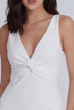 V-Neck Ruched Short Ivory Graduation Dress with Ruffles