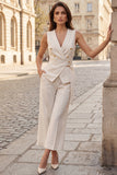 Ivory 2 Piece Double Breasted Shawl Lapel Business Suits with Pockets
