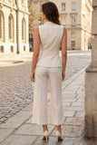 Ivory 2 Piece Double Breasted Shawl Lapel Business Suits with Pockets