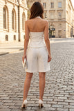 Halter Ivory 2 Piece Single Breasted Business Suits with Pockets