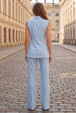 Double Breasted Peak Lapel Light Blue 2 Piece Business Suits