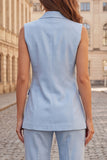 Double Breasted Peak Lapel Light Blue 2 Piece Business Suits