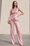 Pink V-Neck 2 Piece Single Breasted Business Suits