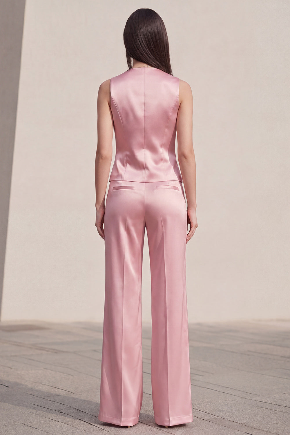 Pink V-Neck 2 Piece Single Breasted Business Suits