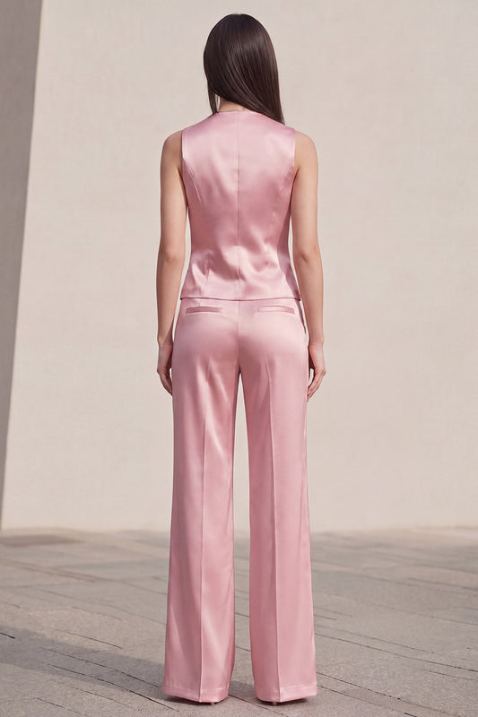 Pink V-Neck 2 Piece Single Breasted Business Suits