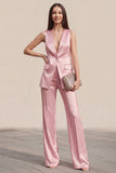 2 Piece Single Breasted Pink V-Neck Business Suits