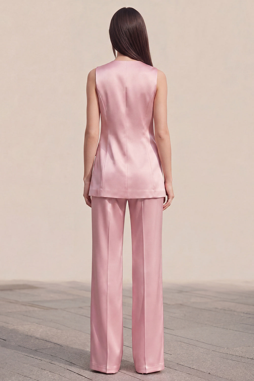2 Piece Single Breasted Pink V-Neck Business Suits