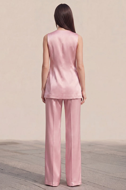 2 Piece Single Breasted Pink V-Neck Business Suits