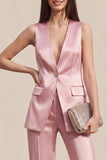 2 Piece Single Breasted Pink V-Neck Business Suits