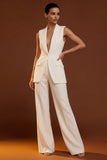 Ivory 2 Piece Single Breasted Shawl Lapel Wide Leg Business Suits