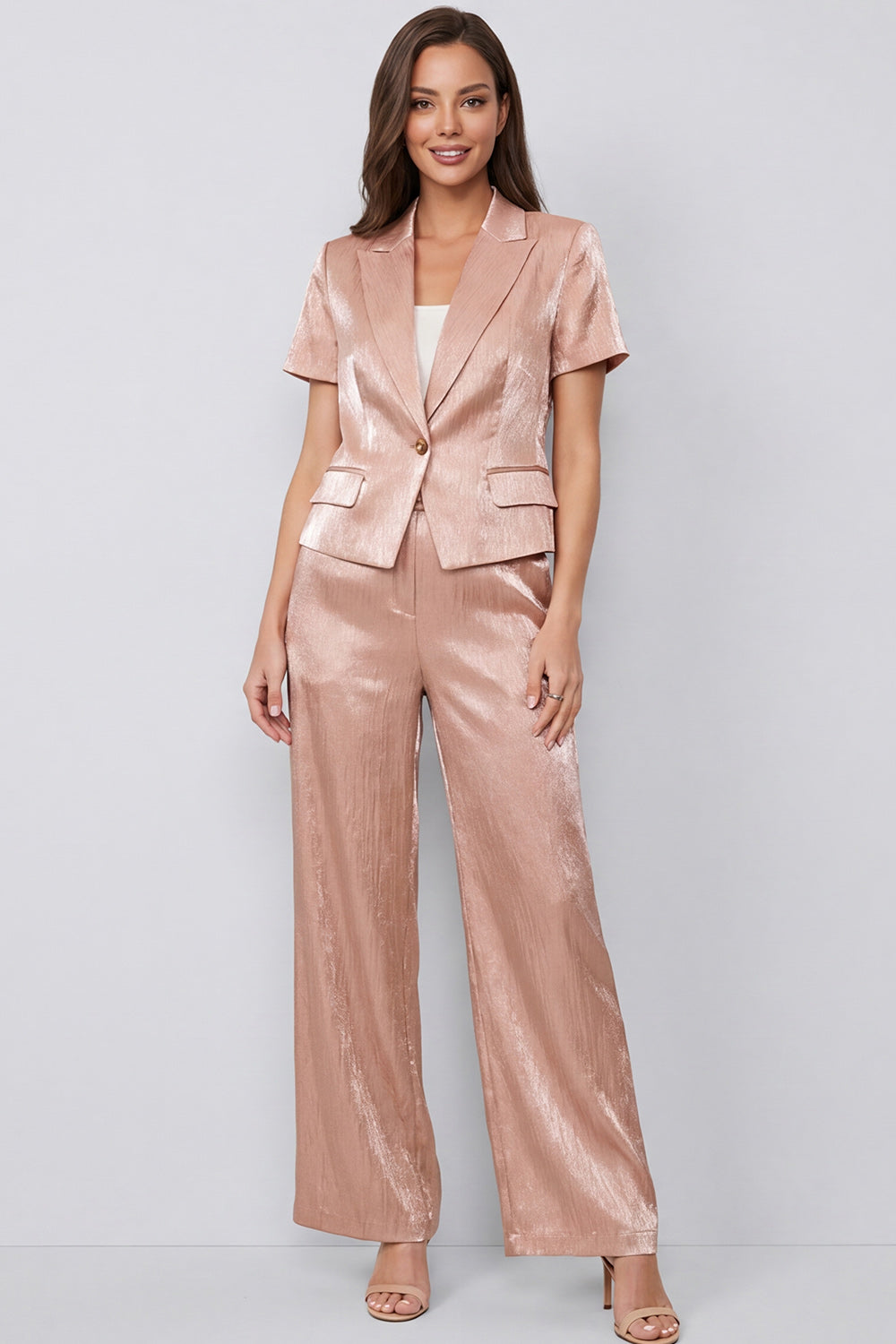 Dusty Rose Peak Lapel Short Sleeves Single Breasted 2 Piece Business Suits