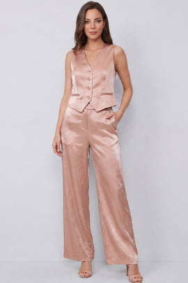 Dusty Rose V-Neck 2 Piece Single Breasted Business Suits with Pockets