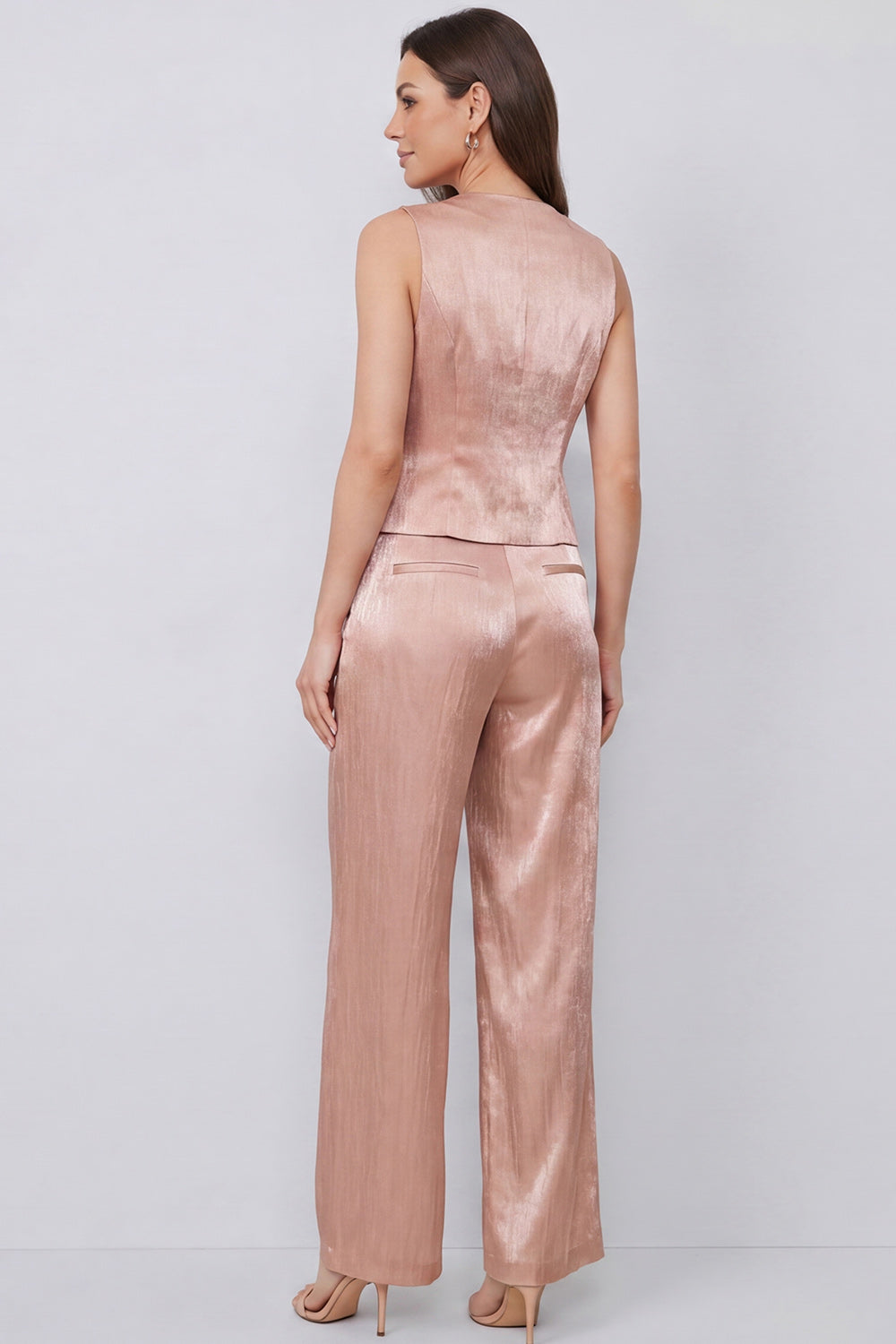 Dusty Rose V-Neck 2 Piece Single Breasted Business Suits with Pockets