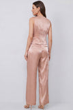 Dusty Rose V-Neck 2 Piece Single Breasted Business Suits with Pockets