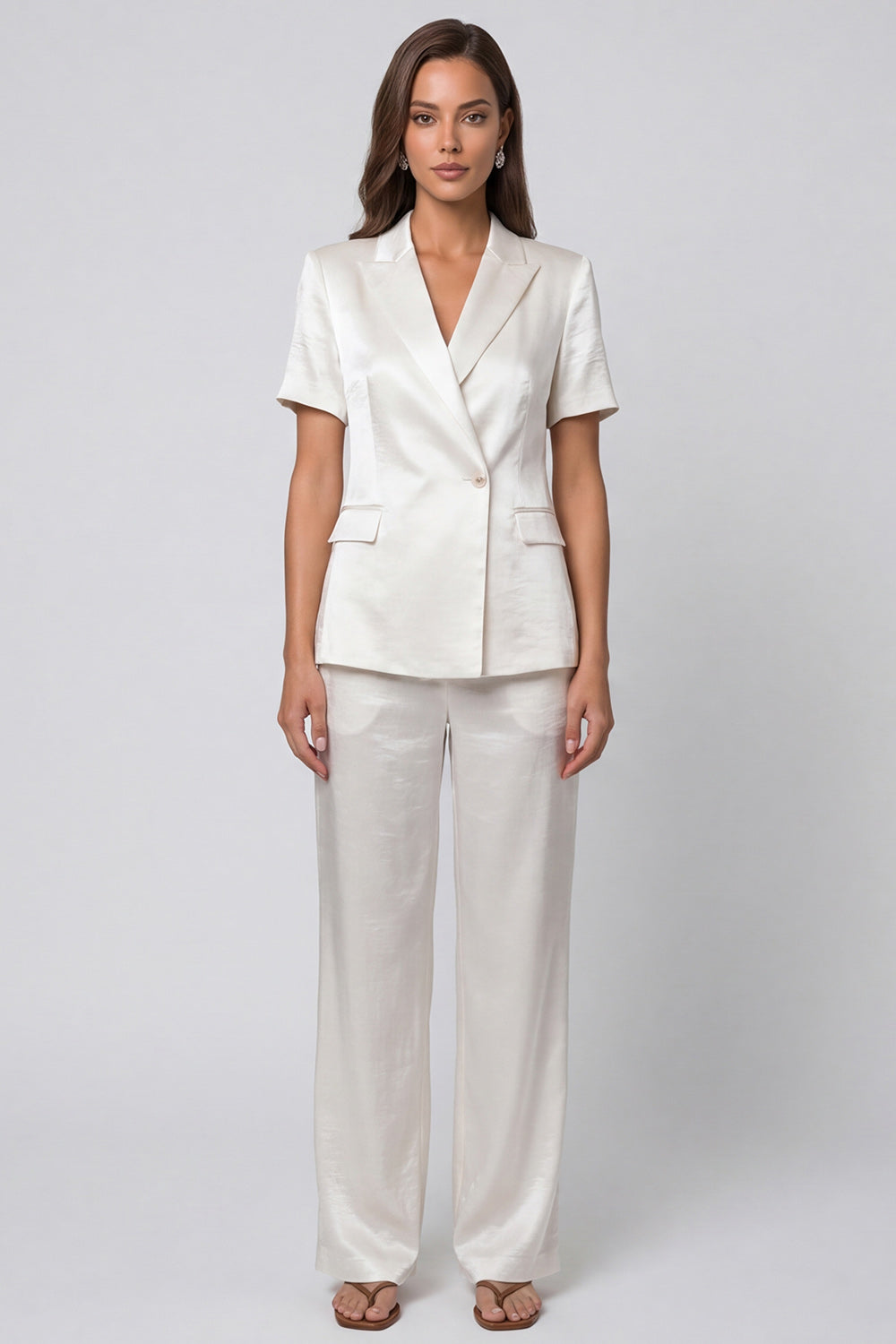 Ivory Peak Lapel 2 Piece Short Sleeves Single Breasted Business Suits