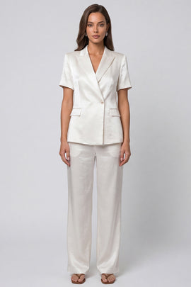 Ivory Peak Lapel 2 Piece Short Sleeves Single Breasted Business Suits