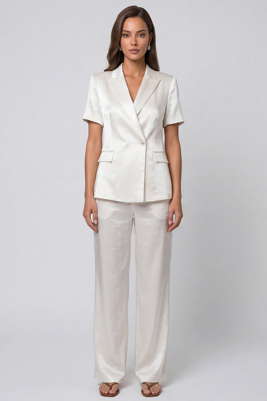 Ivory Peak Lapel 2 Piece Short Sleeves Single Breasted Business Suits