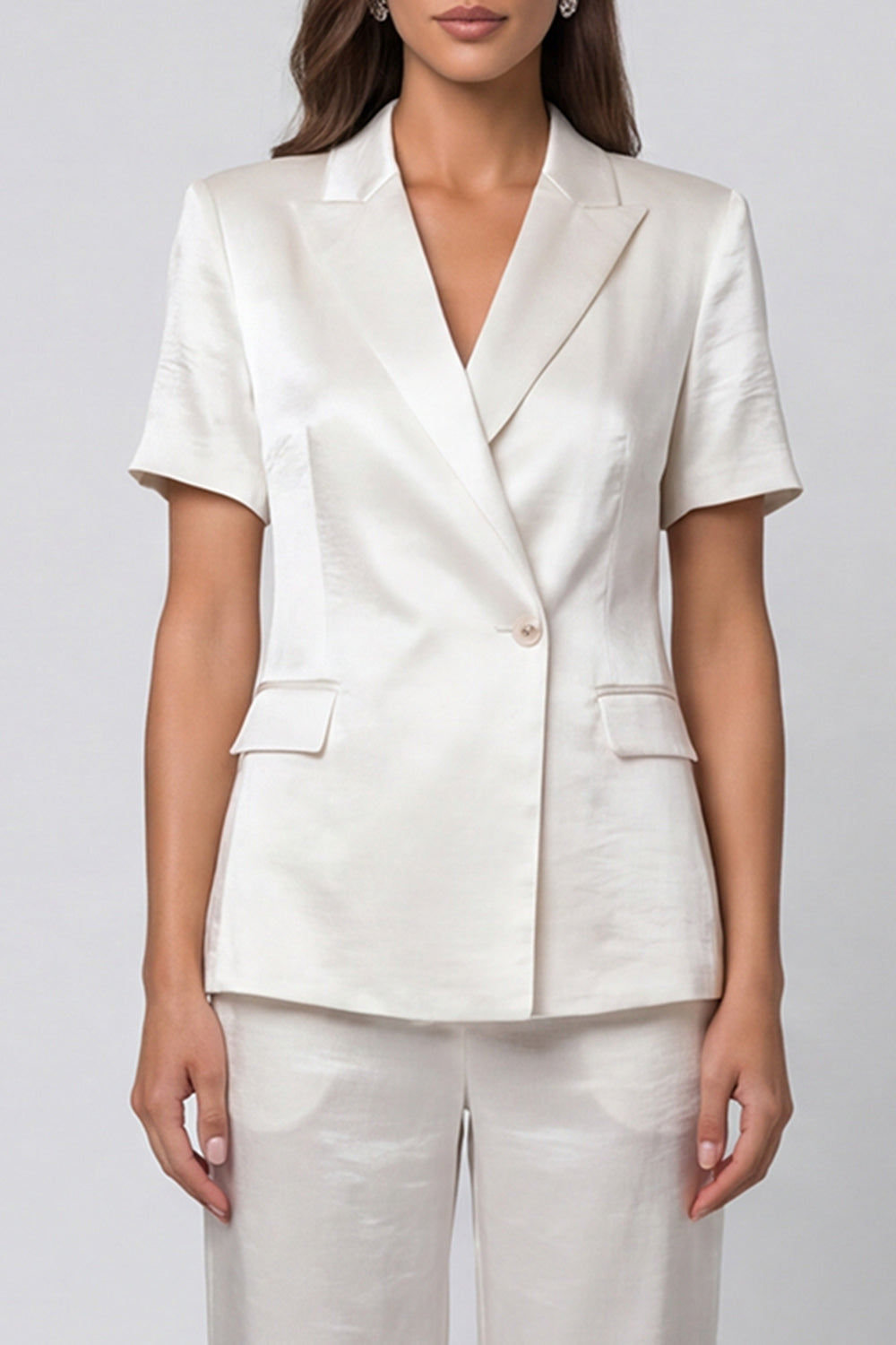 Ivory Peak Lapel 2 Piece Short Sleeves Single Breasted Business Suits