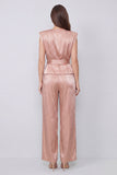 Dusty Rose 2 Piece V-Neck Ruched Wide Leg Business Suits