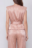 Dusty Rose 2 Piece V-Neck Ruched Wide Leg Business Suits