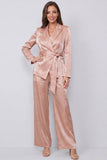 Dusty Rose Peak Lapel Long Sleeves 2 Piece Wide Leg Business Suits