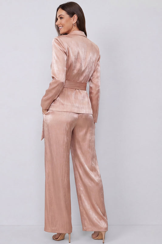 Dusty Rose Peak Lapel Long Sleeves 2 Piece Wide Leg Business Suits