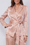 Dusty Rose Peak Lapel Long Sleeves 2 Piece Wide Leg Business Suits