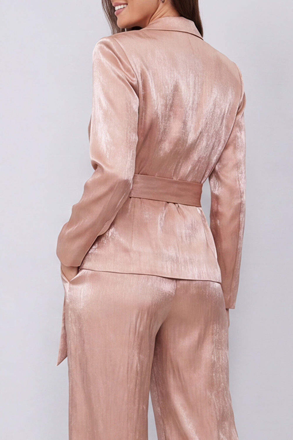 Dusty Rose Peak Lapel Long Sleeves 2 Piece Wide Leg Business Suits