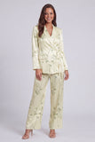 2 Piece Light Green Notched Lapel Leaves Print Long Sleeves Business Suits