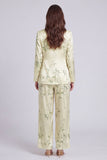 2 Piece Light Green Notched Lapel Leaves Print Long Sleeves Business Suits
