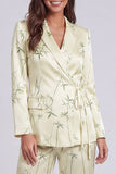 2 Piece Light Green Notched Lapel Leaves Print Long Sleeves Business Suits