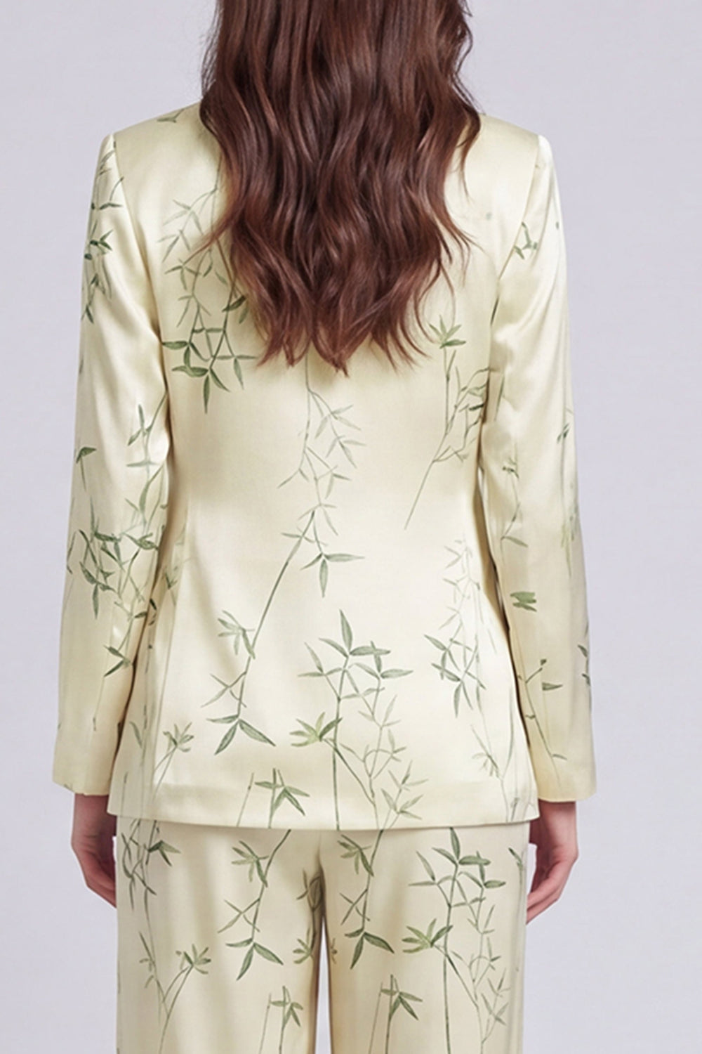 2 Piece Light Green Notched Lapel Leaves Print Long Sleeves Business Suits