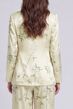 2 Piece Light Green Notched Lapel Leaves Print Long Sleeves Business Suits
