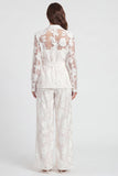 Floral 2 Piece Ivory Notched Lapel Long Sleeves Lace Business Suits
