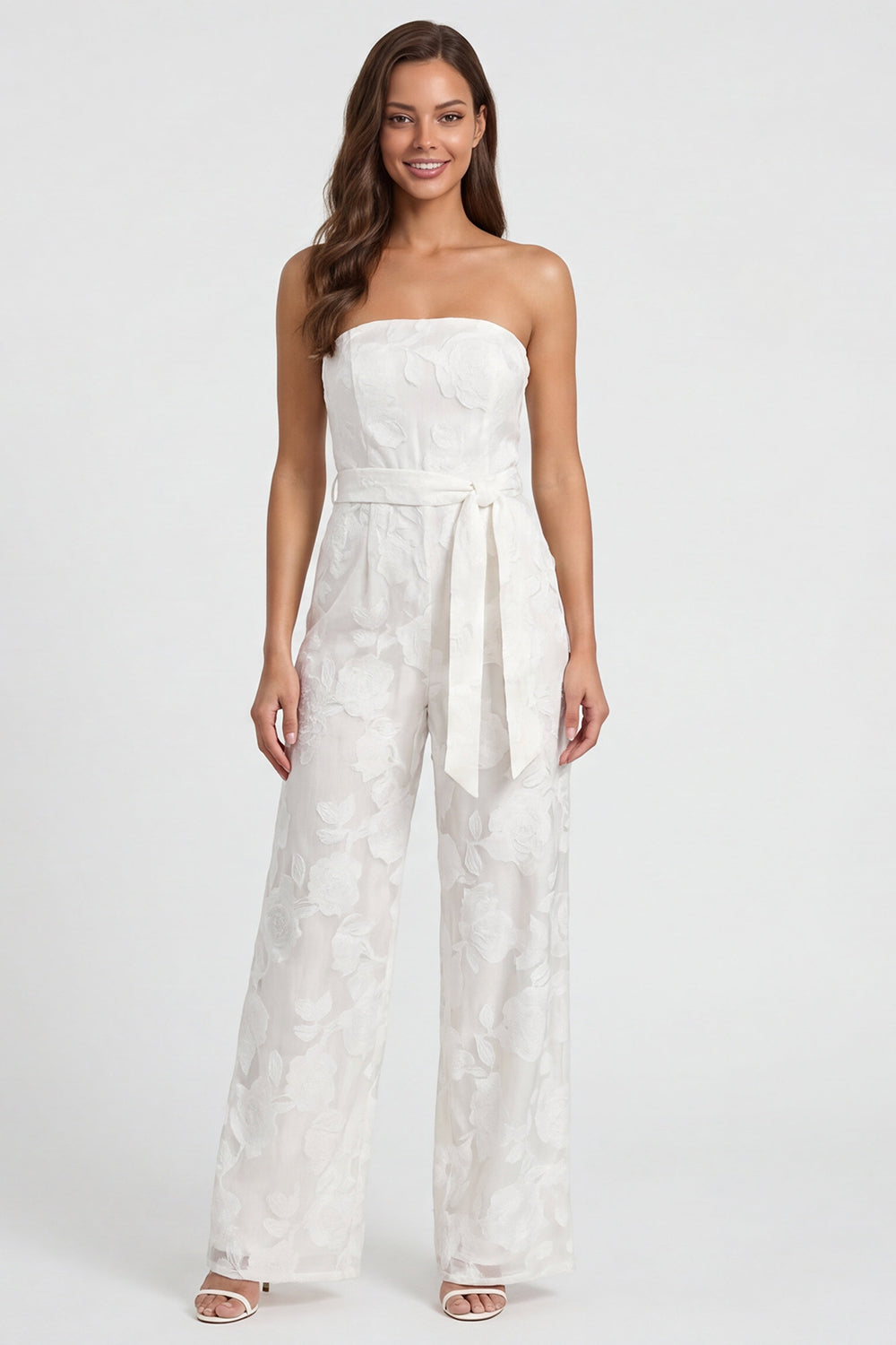 Floral 2 Piece Ivory Notched Lapel Long Sleeves Lace Business Suits
