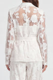 Floral 2 Piece Ivory Notched Lapel Long Sleeves Lace Business Suits